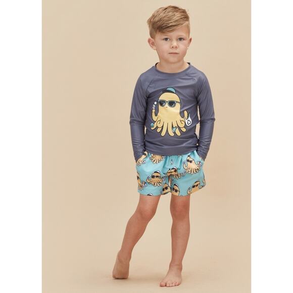 Huxbaby Unisex SPF Octopus Blue Gray Rashguard Swim Top - Picture 2 of 5